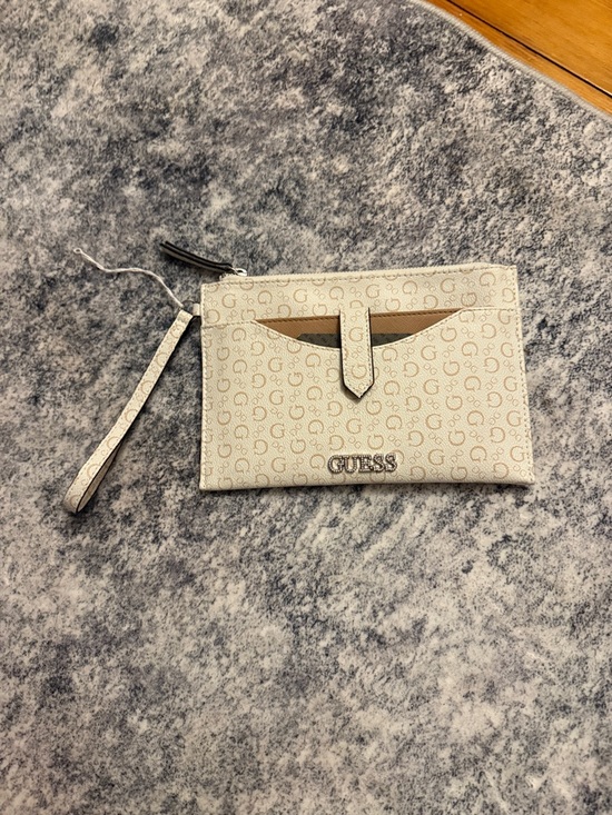 Guess Handbags - GUESS Cream Logo Wristlet Clutch with Tan Accent NWOT